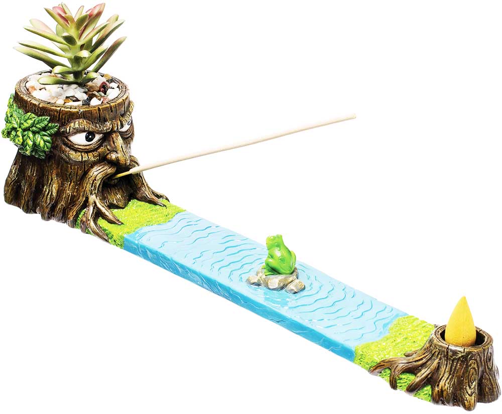 12.5in Incense Burner - Treeman w/Succulent Plant