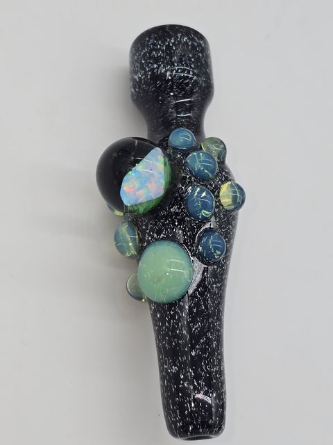 Hand Blown Glass Chillum Black Sparkly