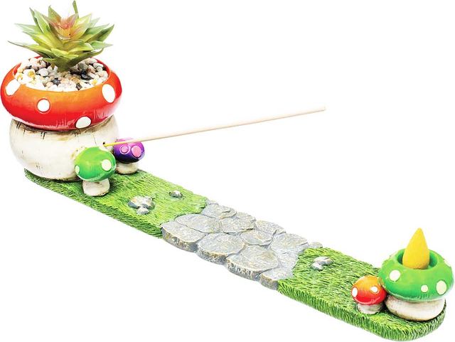 12.5in Incense Burner - Mushroom w/Succulent Plant