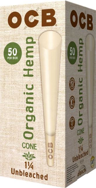 OCB Unbleached Organic Hemp Cones, 1.25 - (50 cones/box)