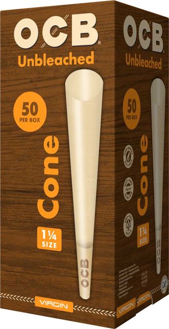OCB Unbleached Virgin Cones, 1.25 - (50 cones/box)